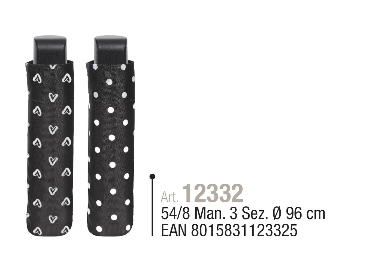 Ombrello mini da donna 54cm con apertura manuale colore bianco e nero