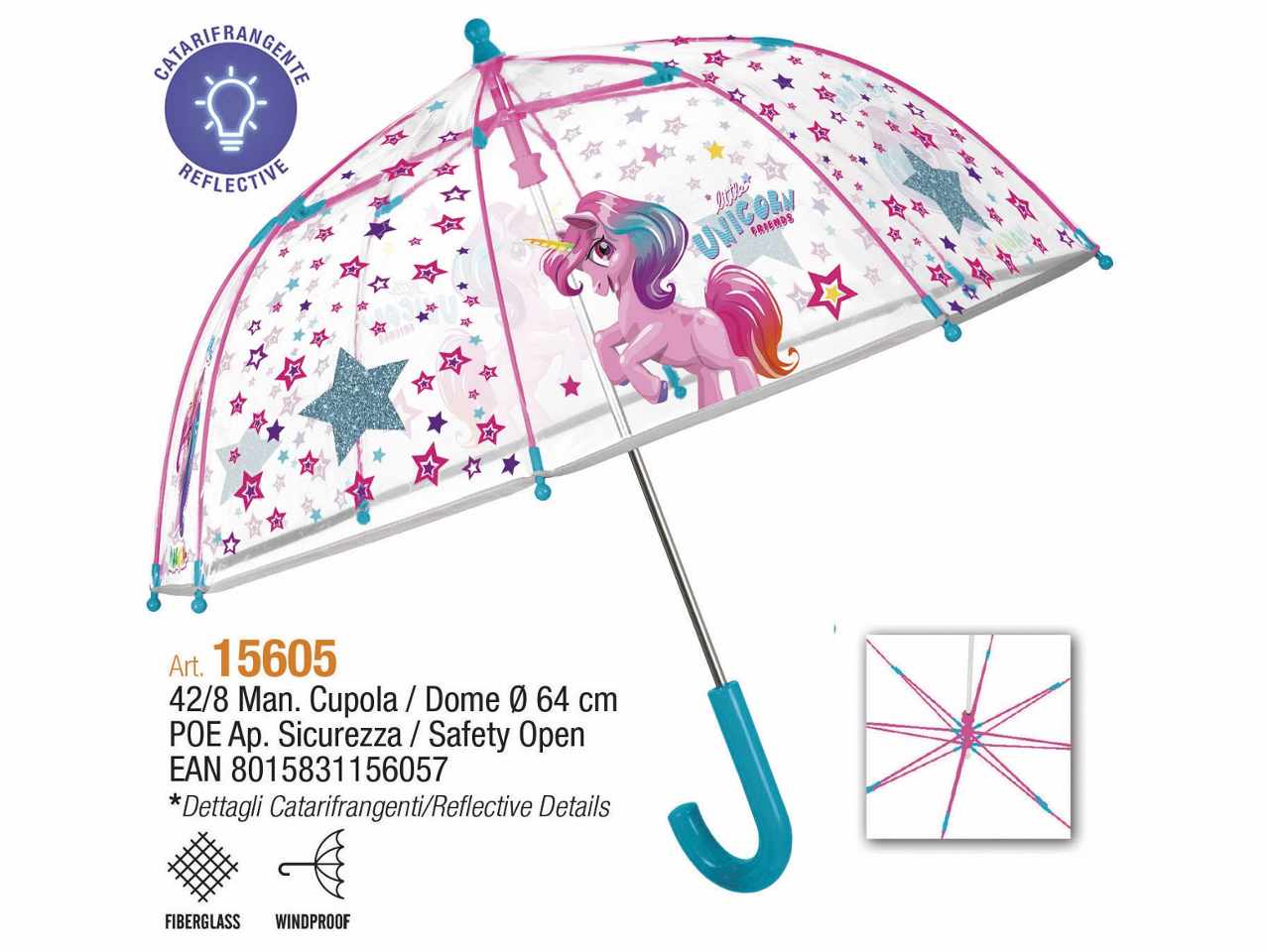 Ombrello 42cm cupola poe unicorno 15605