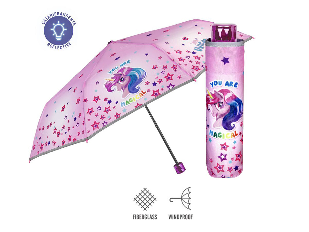 Ombrello mini con apertura manuale 50cm fantasia unicorno cool kids perletti