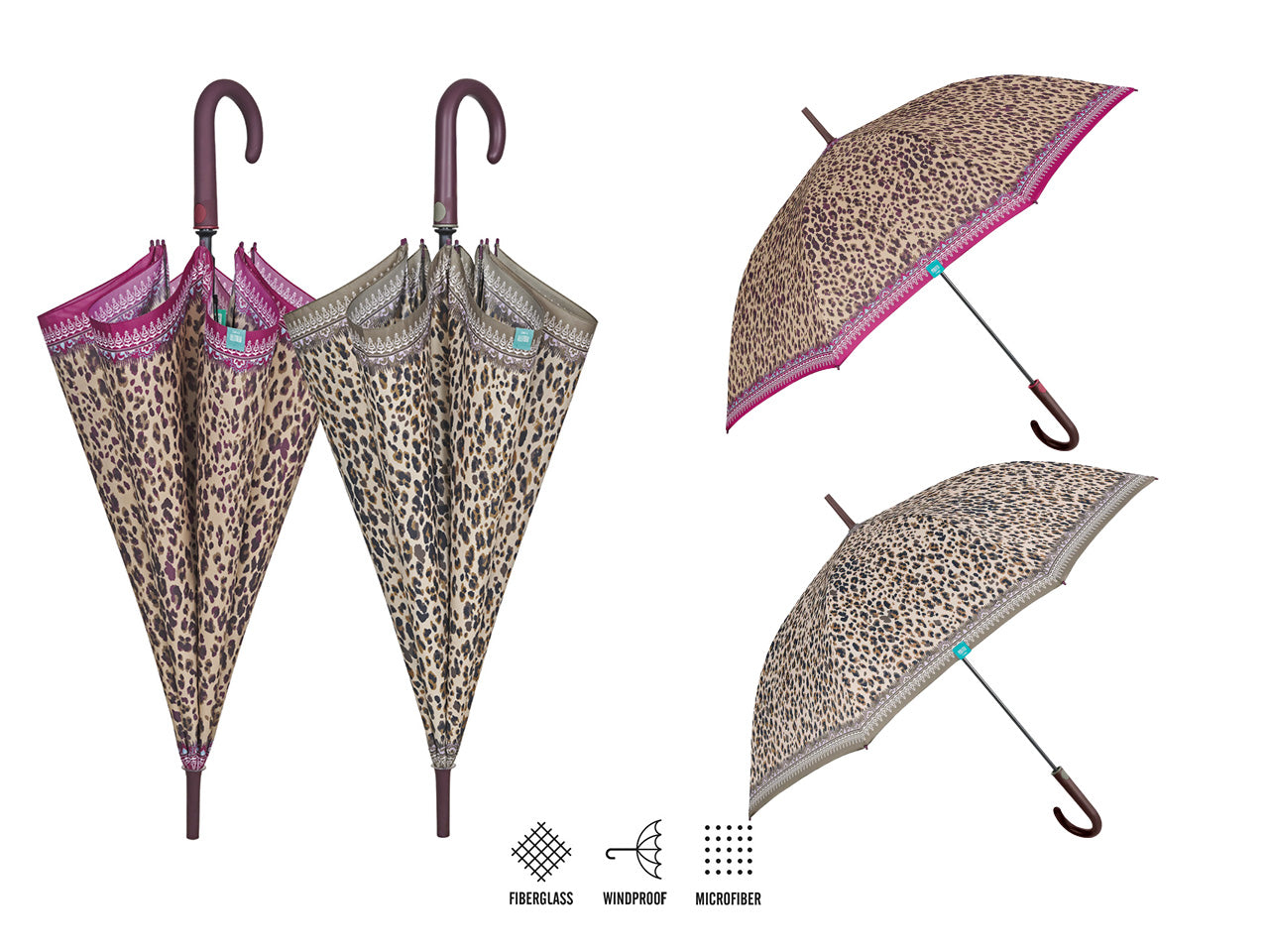 Ombrello da donna con apertura automatica 61/8 leopardato perletti