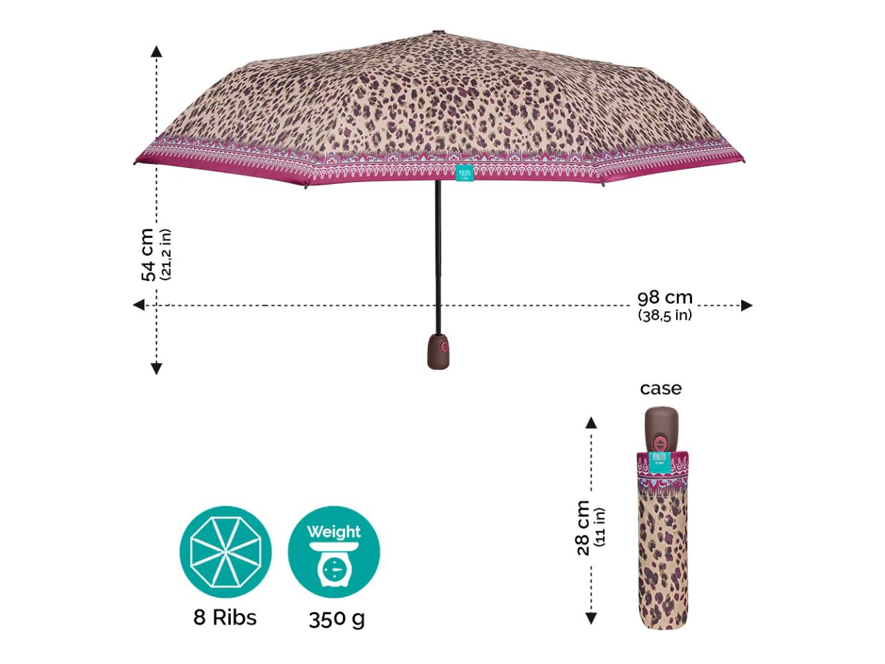 Ombrello da donna mini con apertura automatica leopardato perletti