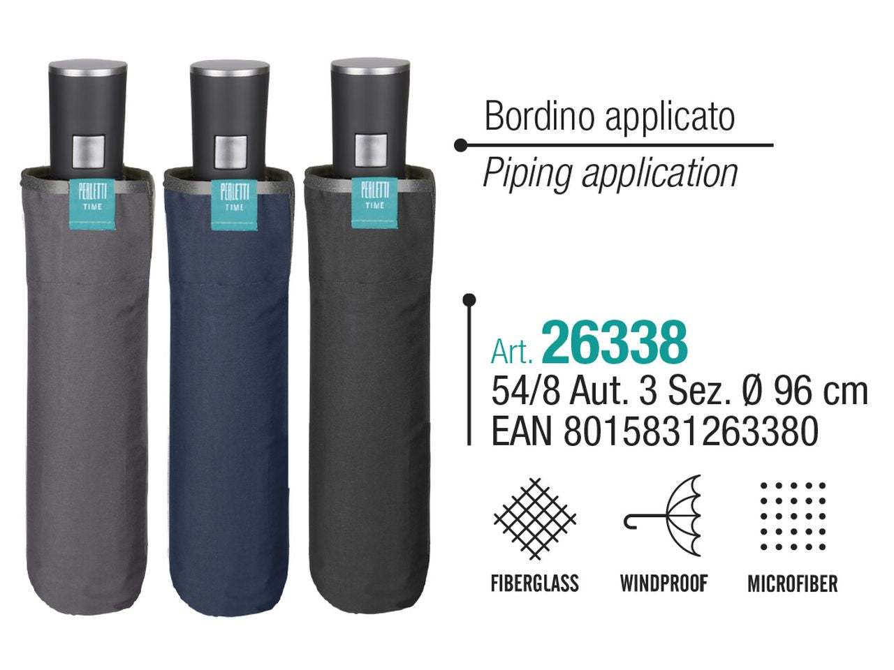 Ombrello da uomo mini con apertura automatica tinta unita con bordino perletti