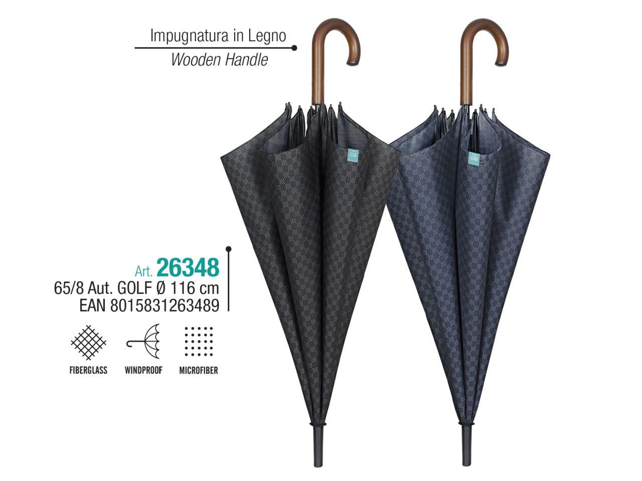Ombrello da uomo golf con apertura automatica 65/8 dama impugnatura in legno perletti