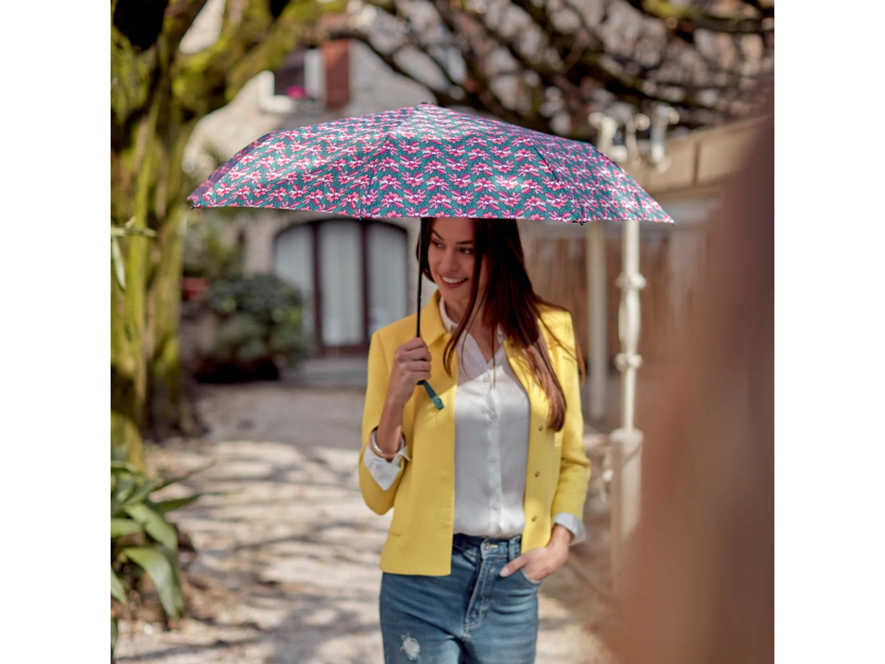 Ombrello da donna mini con apertura automatica in 3 colori assortiti a fantasia floreale - Perletti