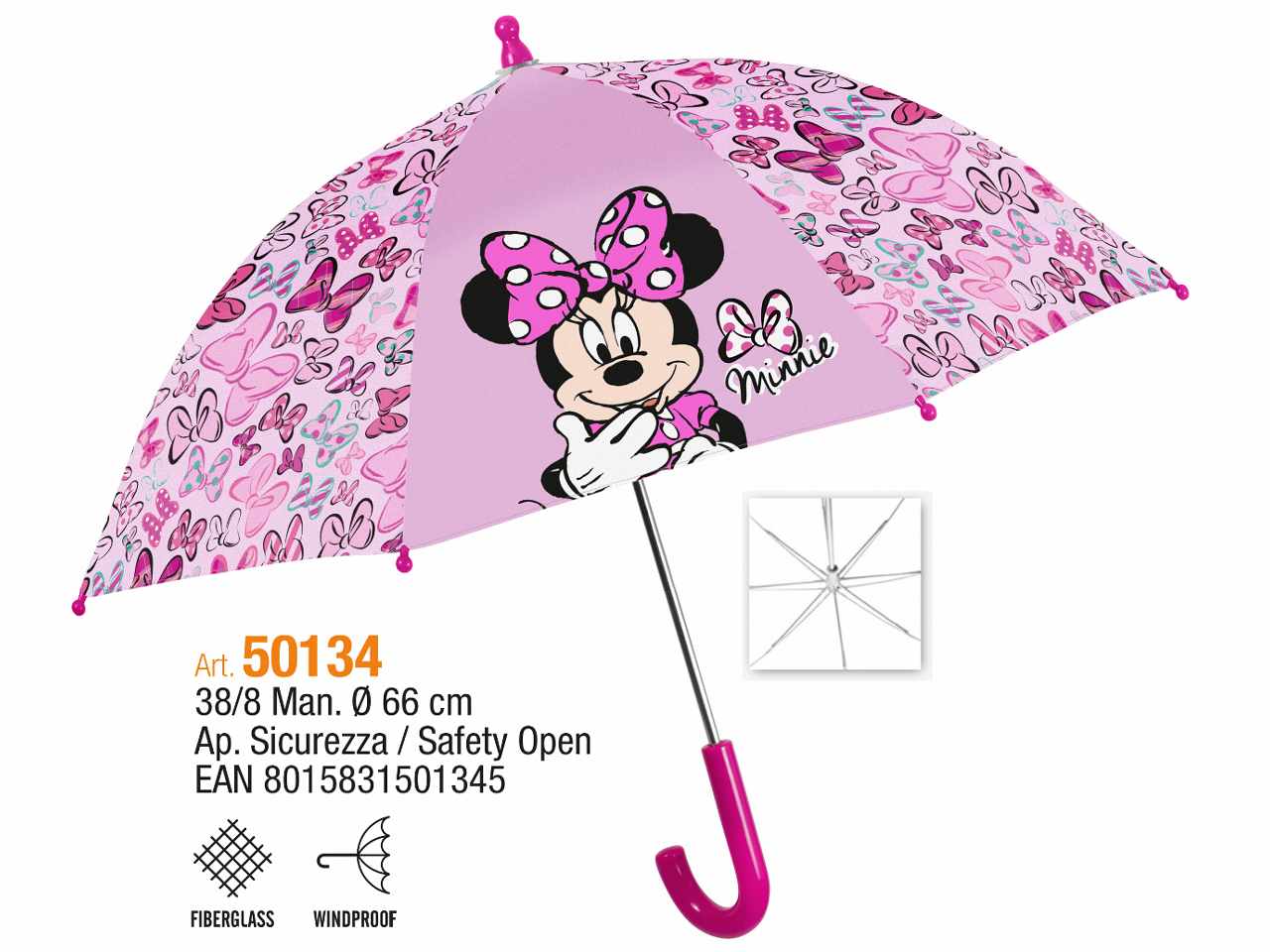 Minnie ombrello 38cm c/sicurezza 50134