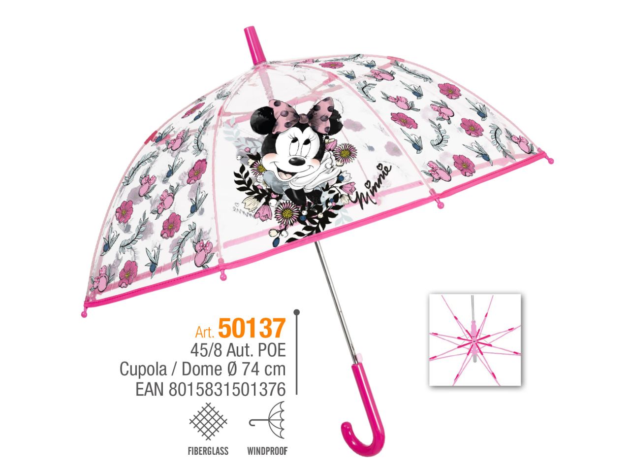 Ombrello con apertura automatica 45cm cupola poe fantasia minnie