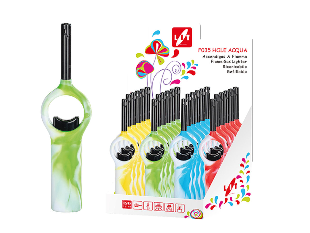 Accendigas hole acqua a fiamma con blocco di sicurezza ricaricabile colori assortiti