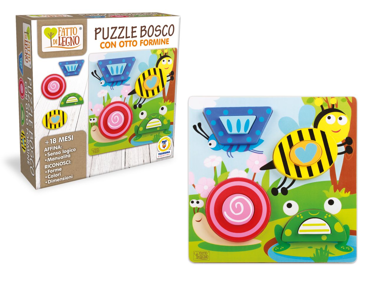 Fatto di legno - puzzle bosco con 8 formine