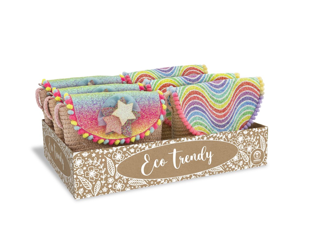 Eco bag arcobaleno con tracolla 2 modelli assortiti