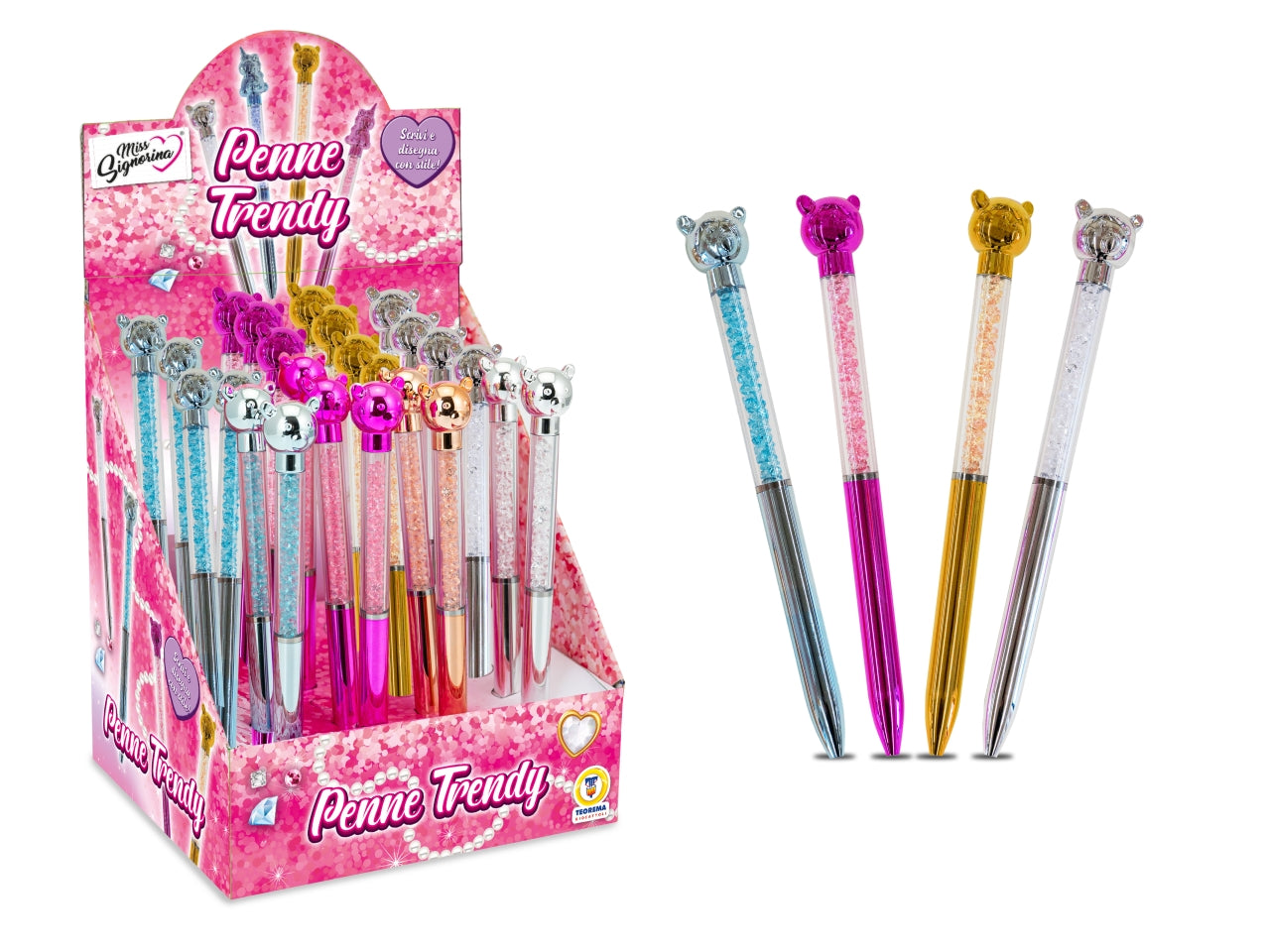 Penna orsetto glitter disponibile in 4 colori