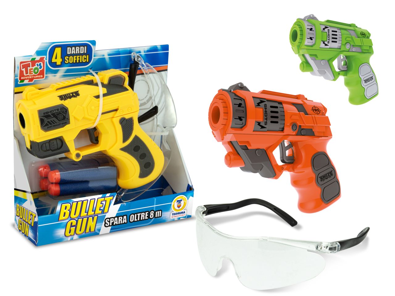 Teo's - bullet gun 4 dardi soffici con occhiali in 2 colori assortiti