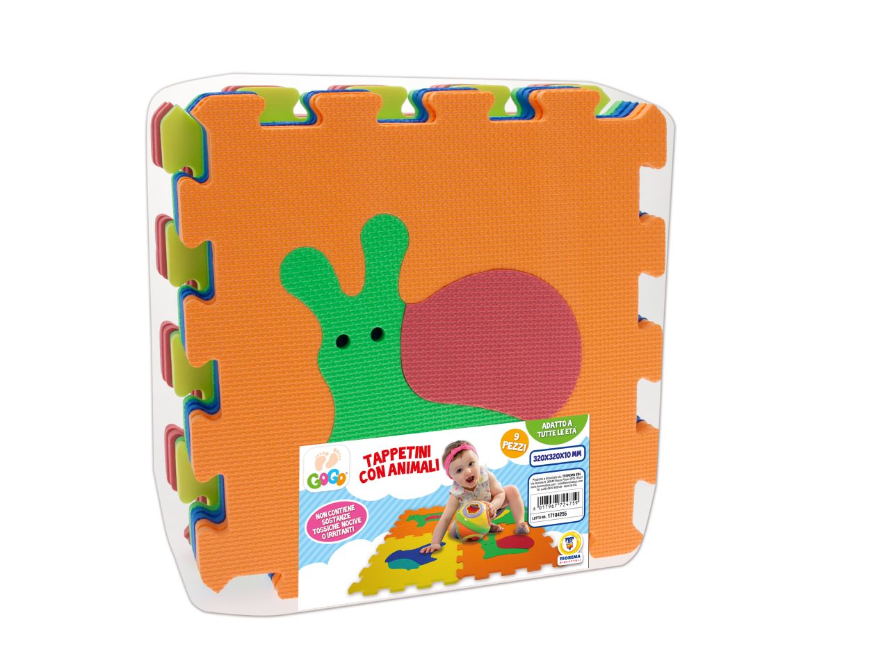 Gogo - tappetini puzzle animali 32x32x10cm - confezione da 9 pezzi per comporre il tappetino