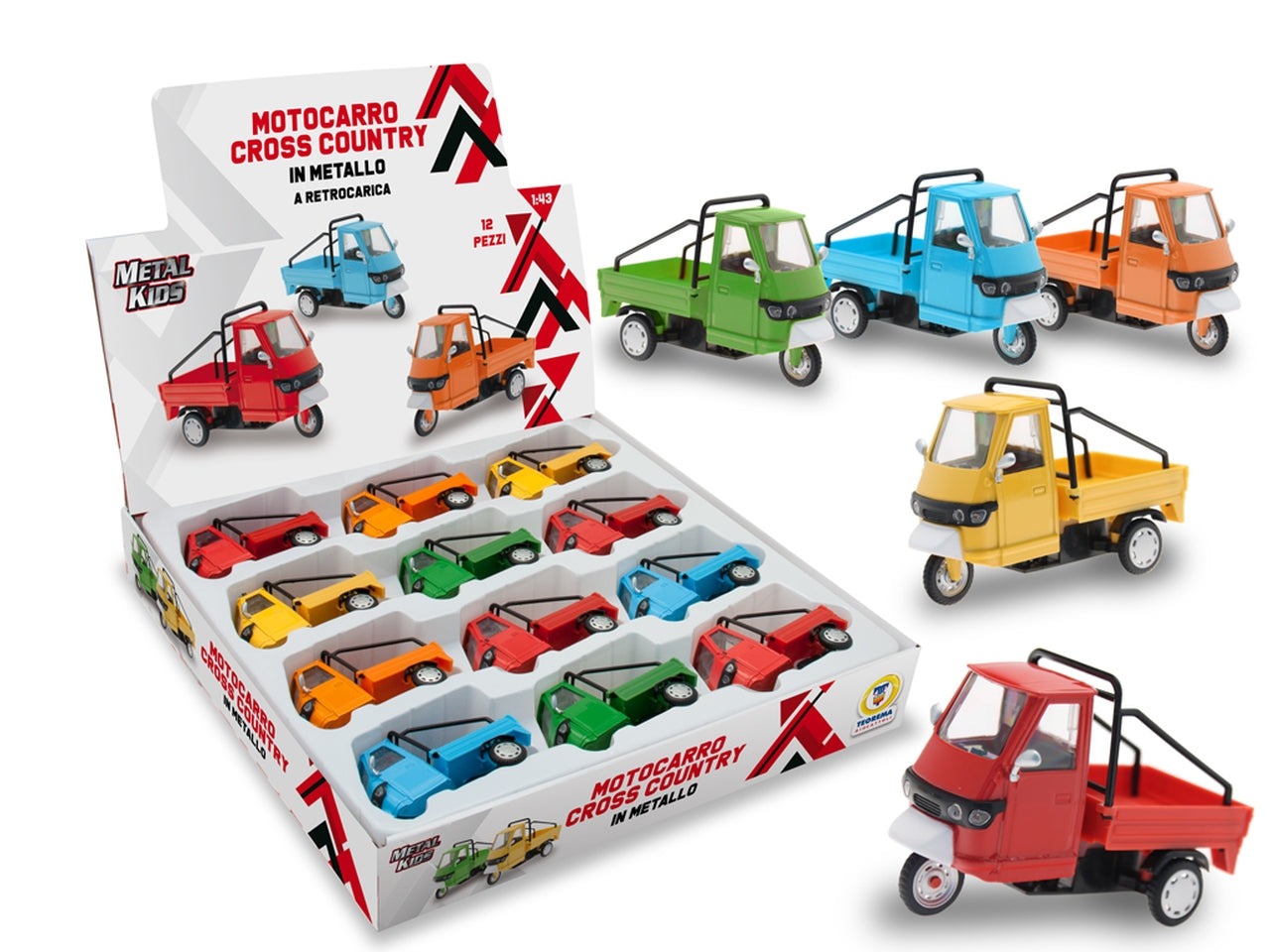 Metal kids - motocarro in metallo con retrocarica in 5 colori assortiti