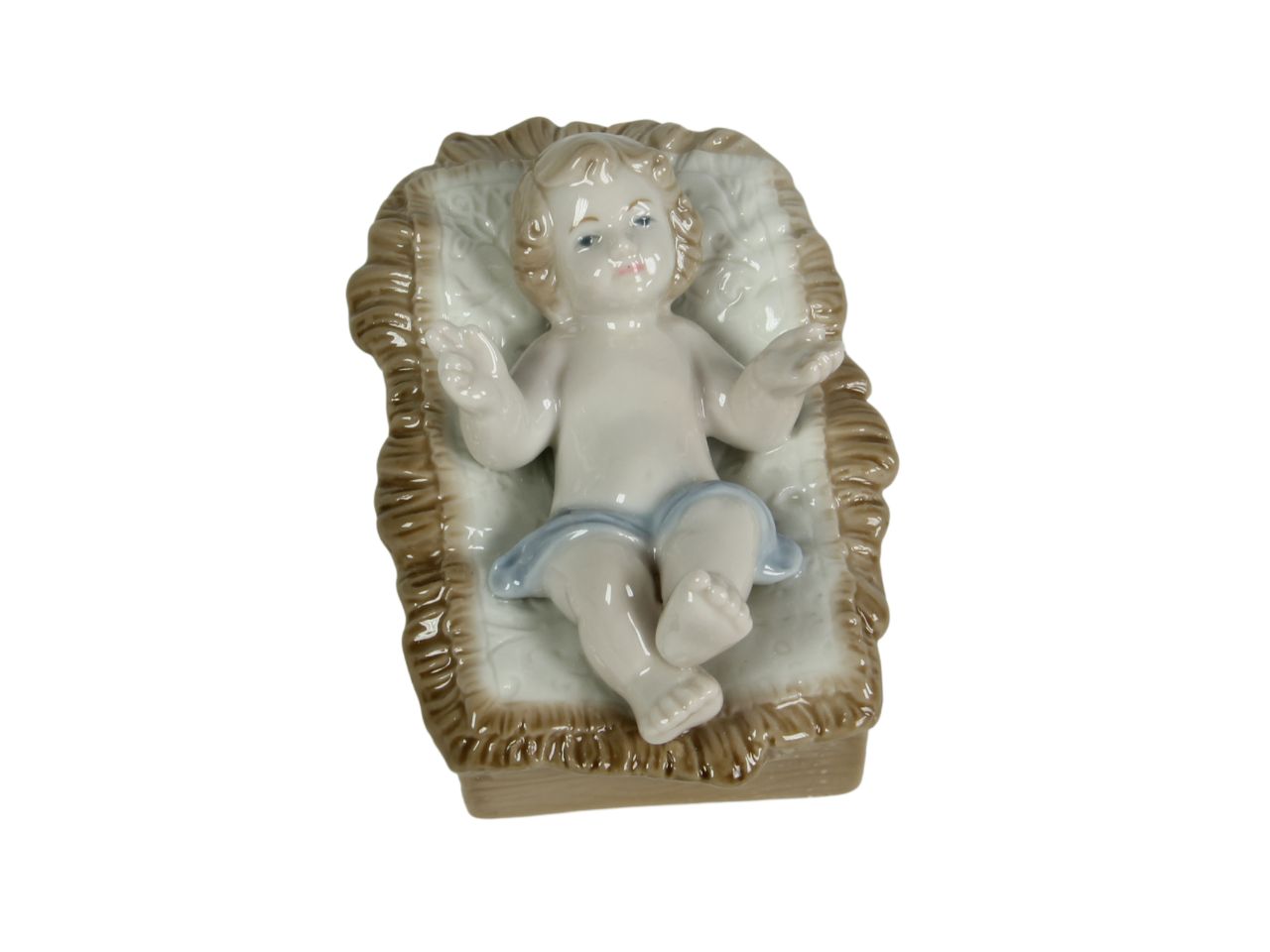 Bambinello in porcellana con culla cm.12x9x7