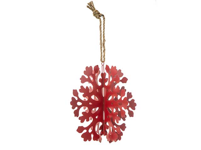 Pendente natalizio neve rosso in metallo 32x32cm