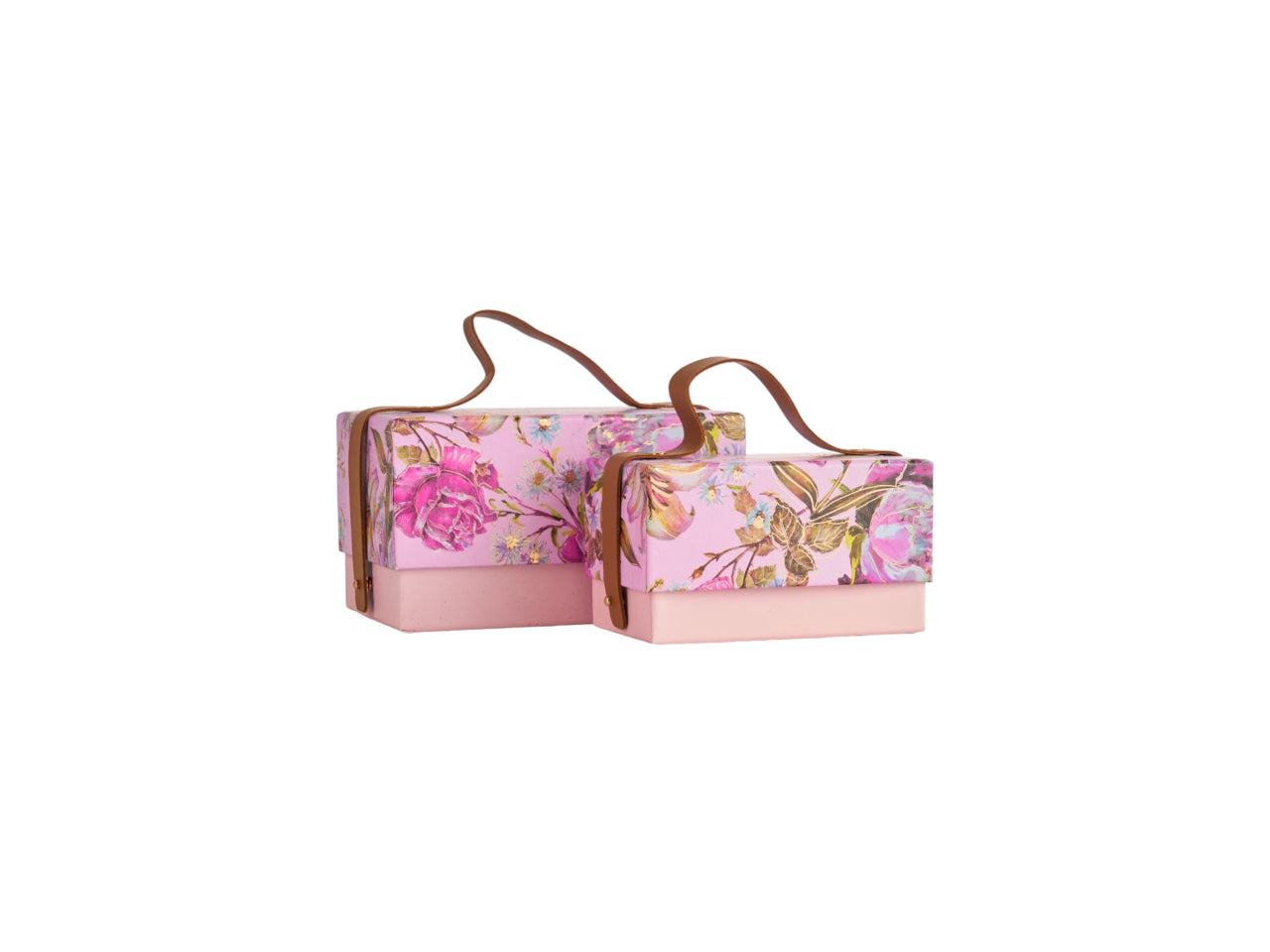 Scatole regalo rosa con fantasia floreale in cartone 2 pezzi 12x17,5x10 cm - Arpimex