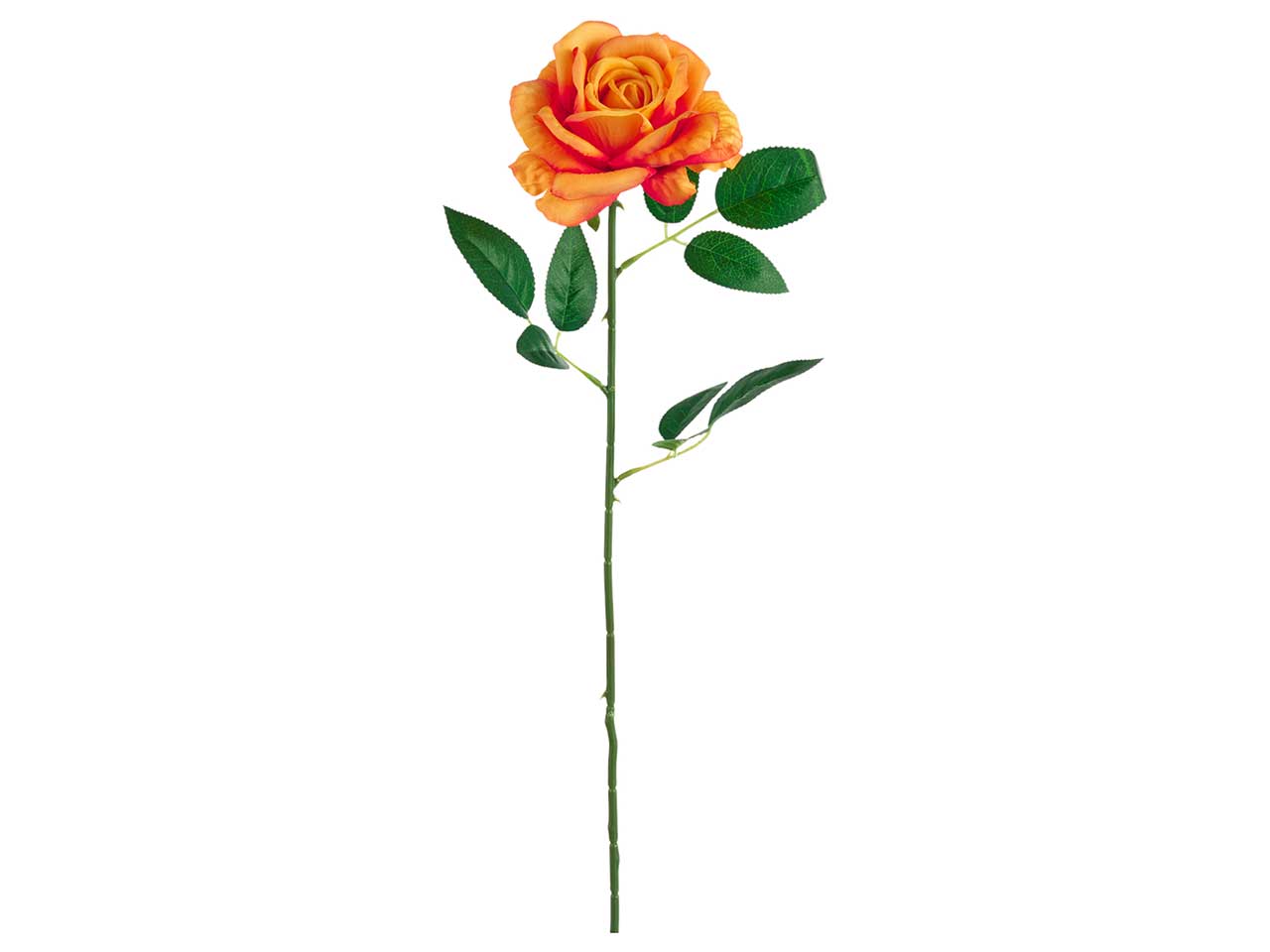 Rosa artificiale arancione in tessuto a stelo lungo con foglie, 60 cm - Arpimex