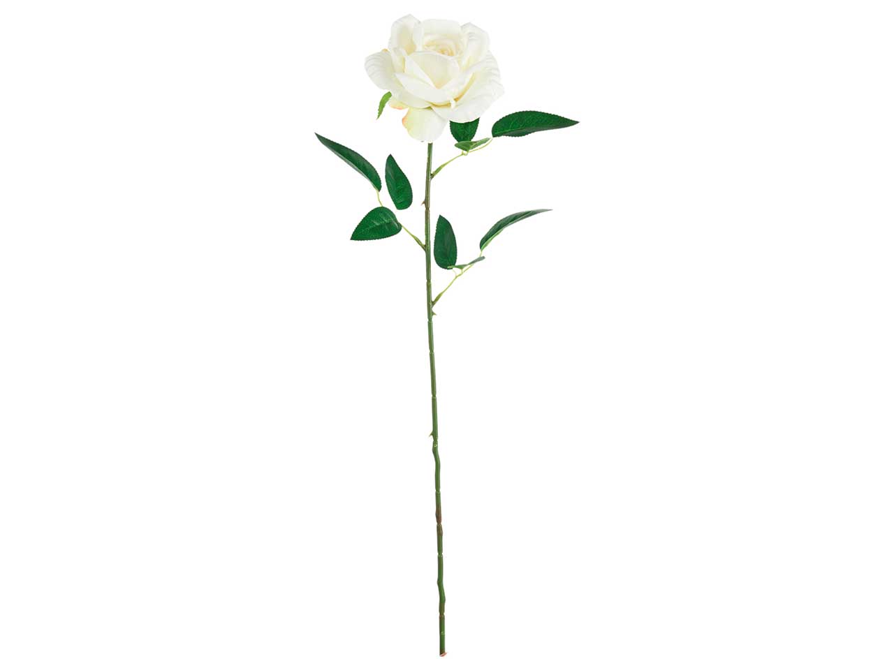 Rosa artificiale bianca in tessuto a stelo lungo con foglie, 60 cm - Arpimex