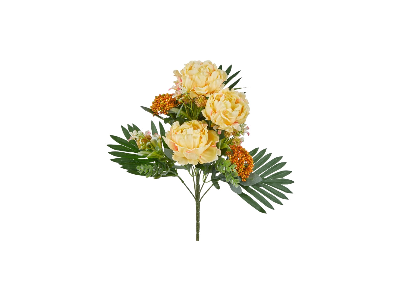 Peonia gialla artificiale mazzo frontale 50 cm - Arpimex