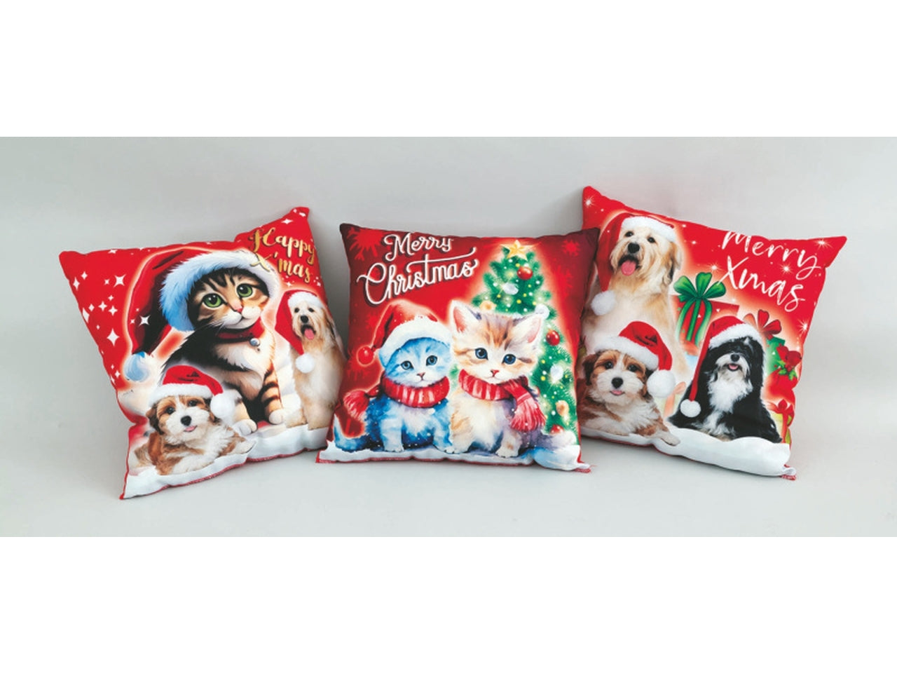 Cuscino in poliestere 40cm decori animali natalizi 3 modelli assortiti