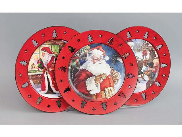 Piatto plastica tondo cm.33 rosso bordo renne rilievo 3 dec.ass.
