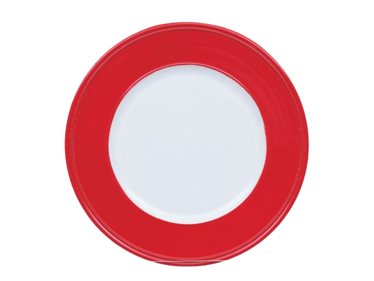 Piatto in plastica tondo cm.33 bianco bordo fascia rossa