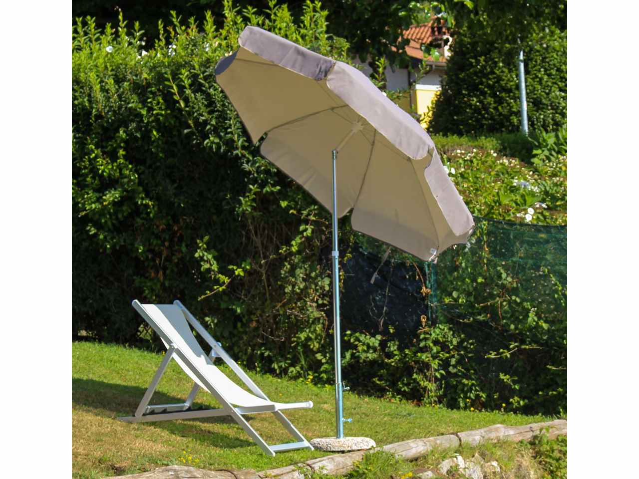 Ombrellone da spiaggia con palo taupe crema in acciaio 100/8/33cm