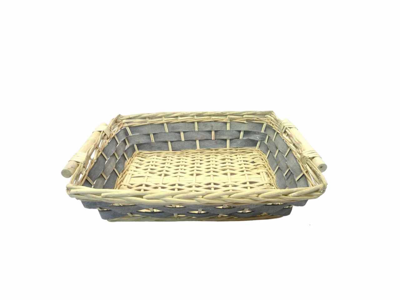 Cesto rettangolare in legno naturale misura 45x34xh.12,5cm con fascia grigia