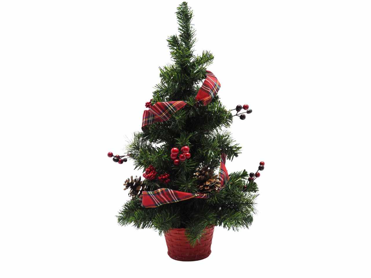 Albero natale 60cm c/fiocchi scozzesi e bacche iiimis.