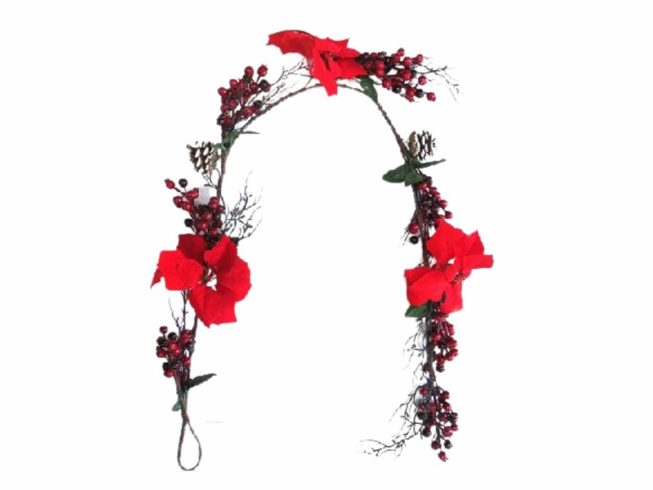 Ghirlanda c/3stelle natale rosse c/bacche rosse l.140cm