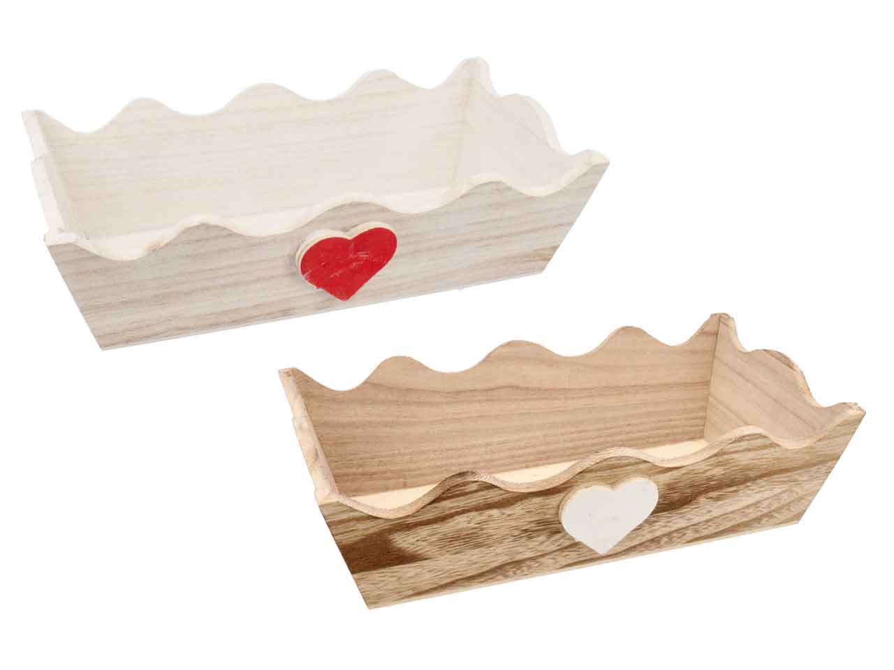 Cassetta in legno con bordo merlato e cuore h.8x28x16cm in 2 colori