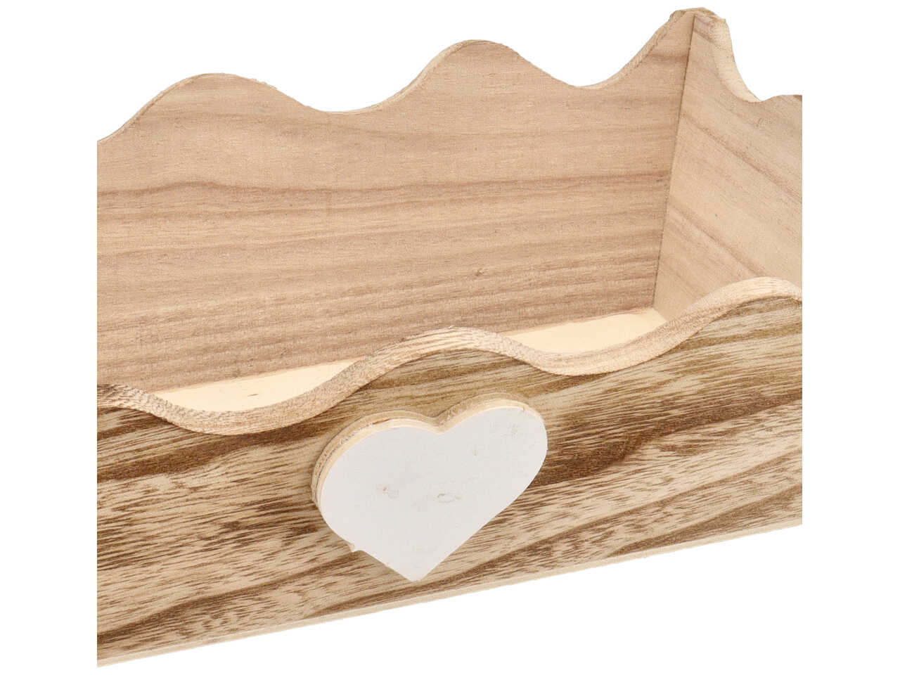 Cassetta in legno con bordo merlato e cuore h.8x28x16cm in 2 colori