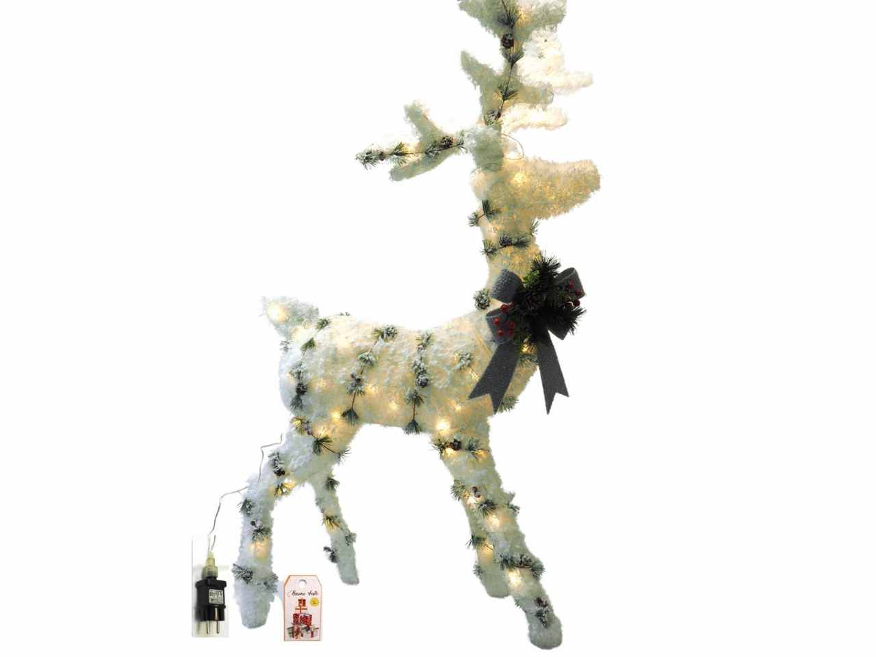 Renna in tinsel 120x20x60 cm c/80 luci led c/coccarda