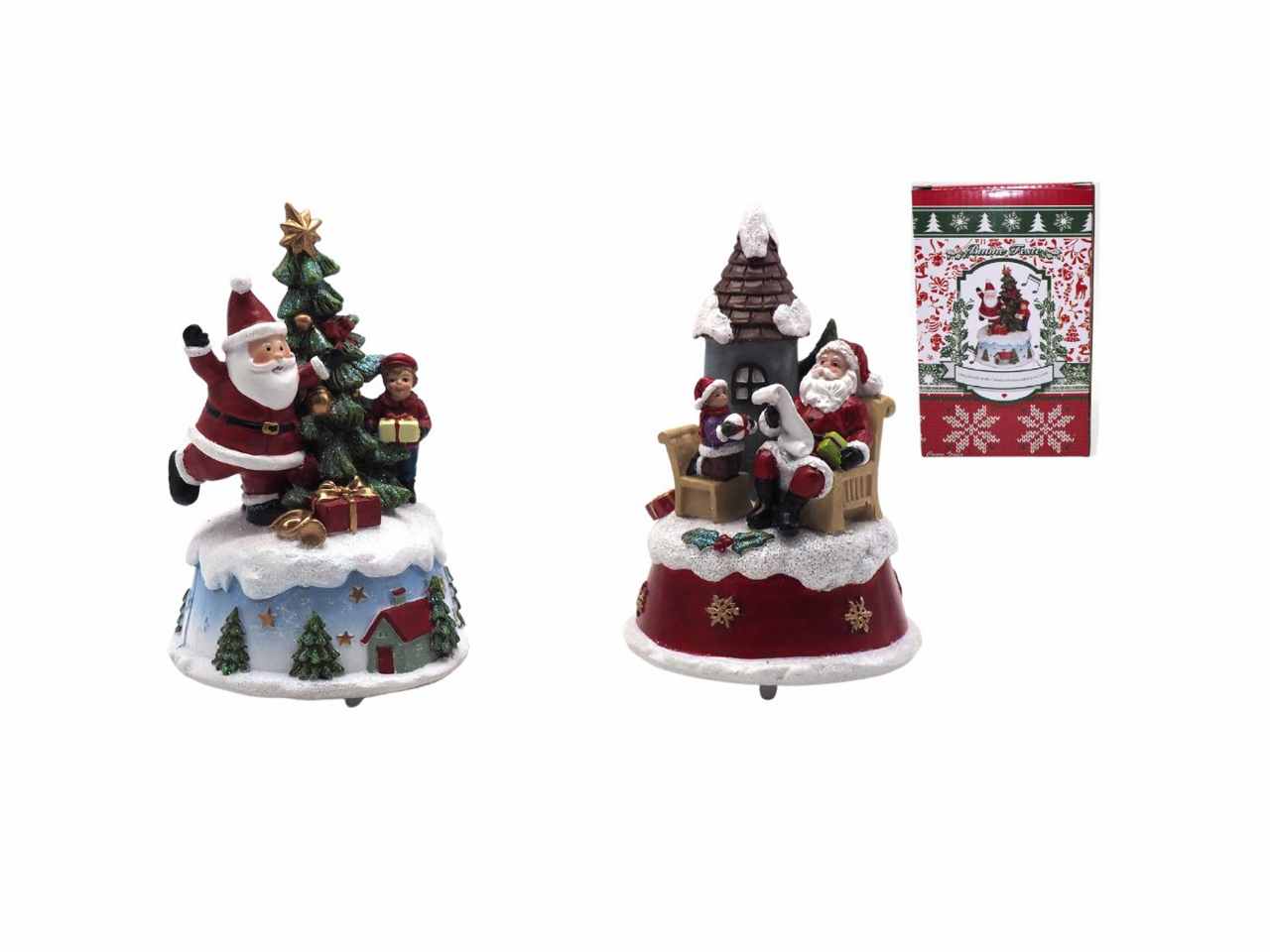 Carillon natalizio base innevata con babbo natale h.16/d.10cm - disponibile in due assortimenti