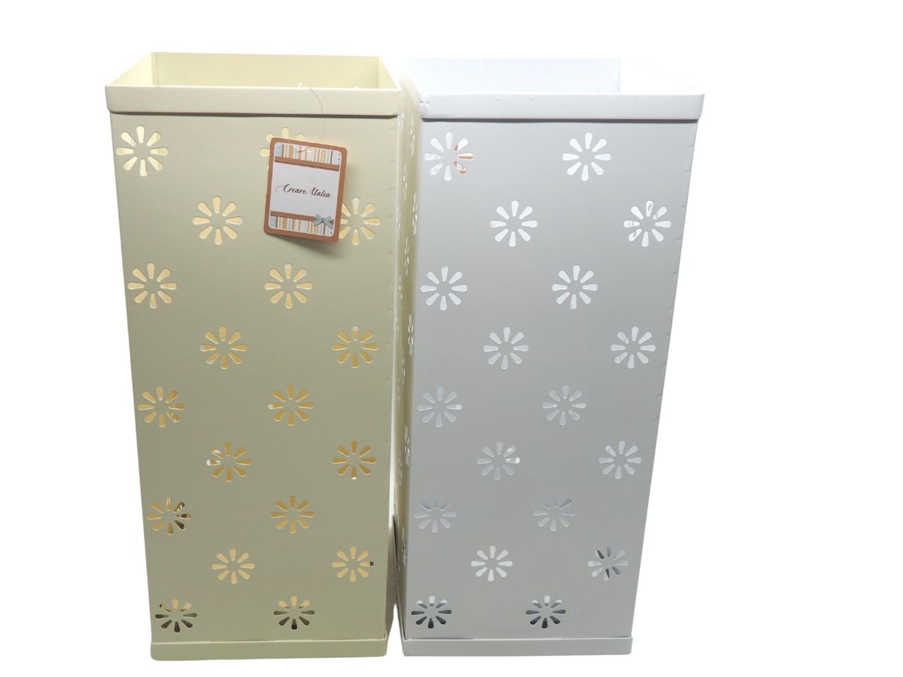 Porta ombrelli in metallo quadrato h.49x20x20cm bianco - crema