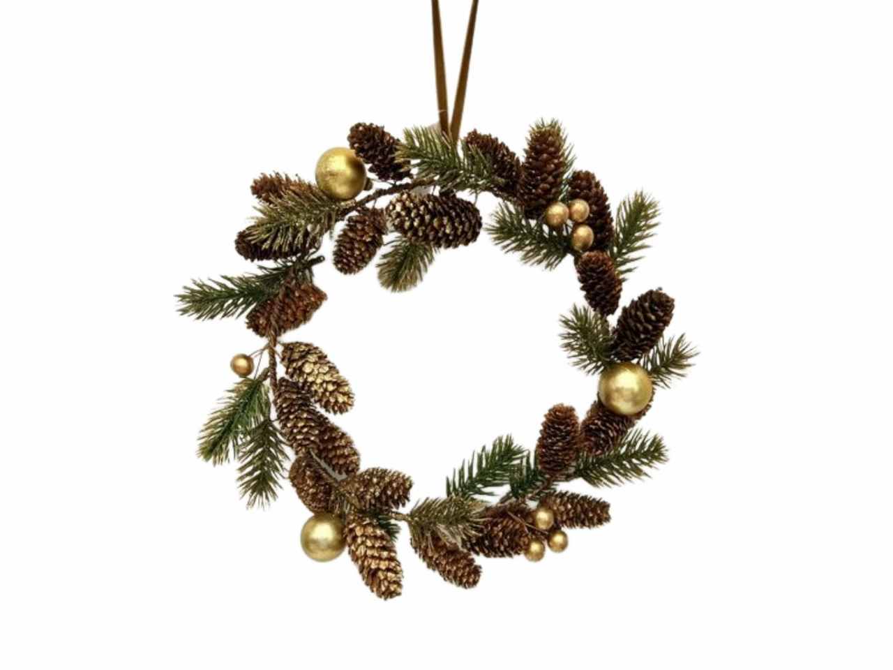 Corona bacche oro e pigne in pe d25cm h4cm