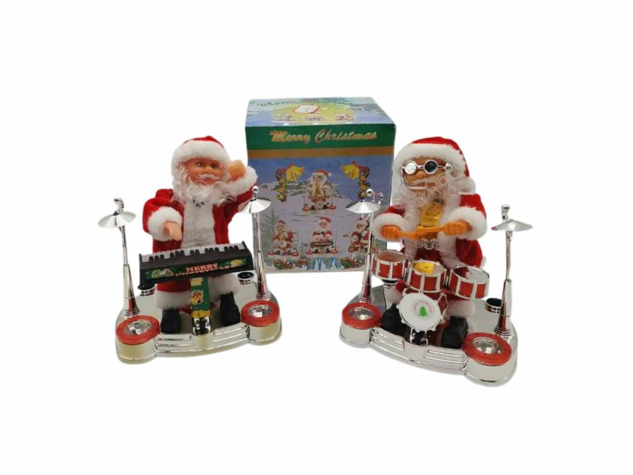 Babbo natale con batteria e piano 5cm musiche/movimenti/luci 2ass.