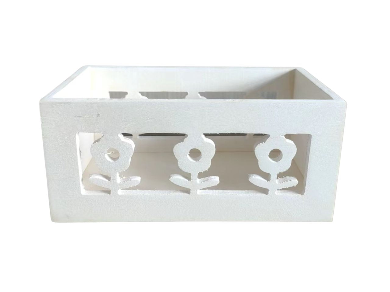 Cassetta in legno con fiori h.9x20x12cm 2 colori bianco e naturale
