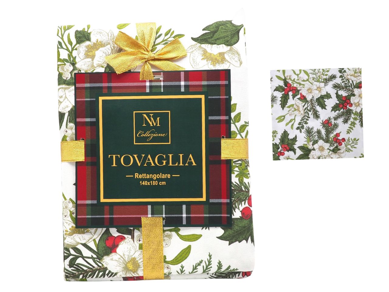 Tovaglia rettangolare natalizia floreale in misto cotone per 6 persone 140x180 cm - Creare Italia