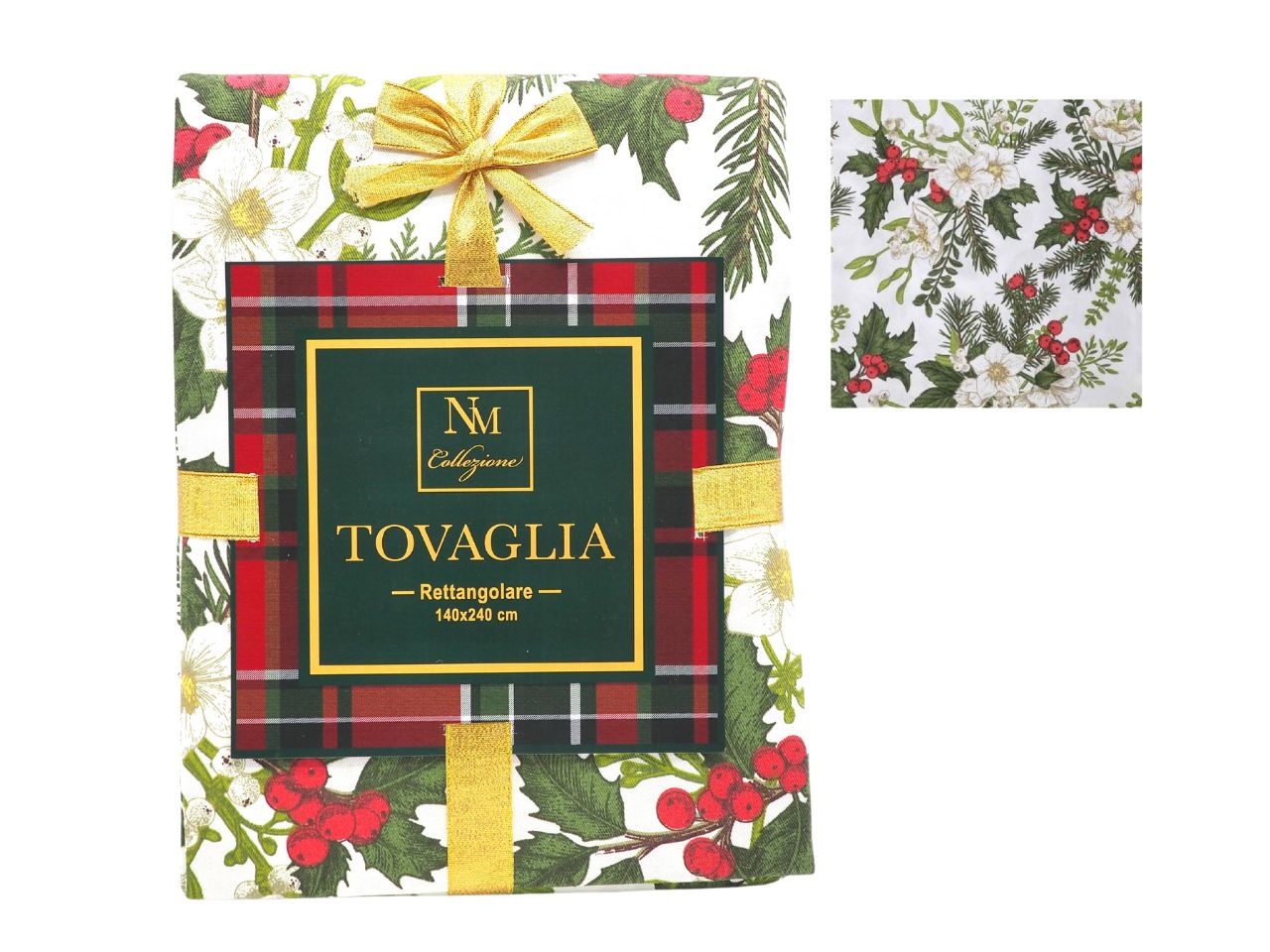 Tovaglia rettangolare natalizia floreale in misto cotone per 8 persone 140x240 cm - Creare Italia