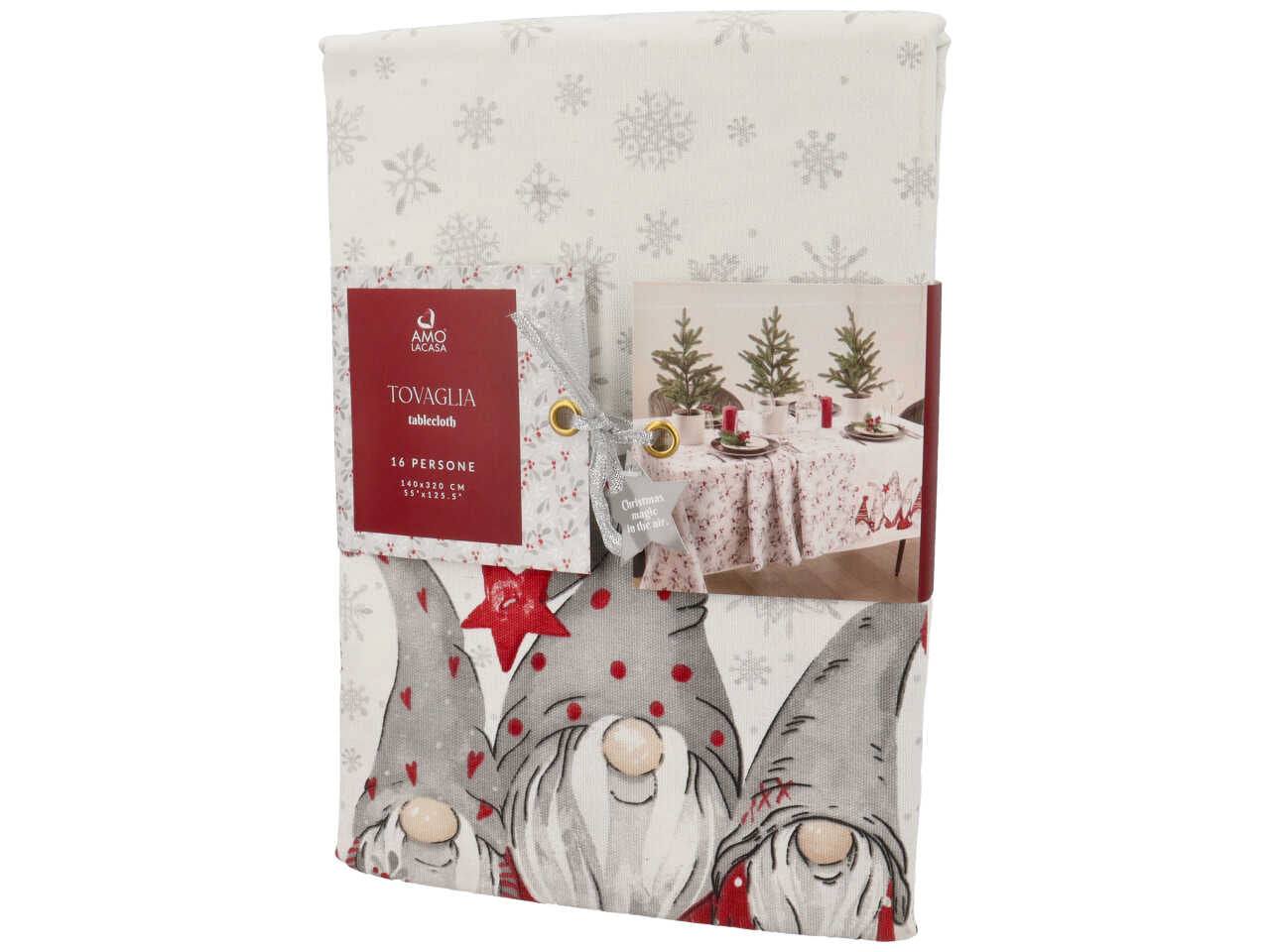 Tovaglia rettangolare natalizia floreale in misto cotone per 12 persone 140x320 cm - Creare Italia