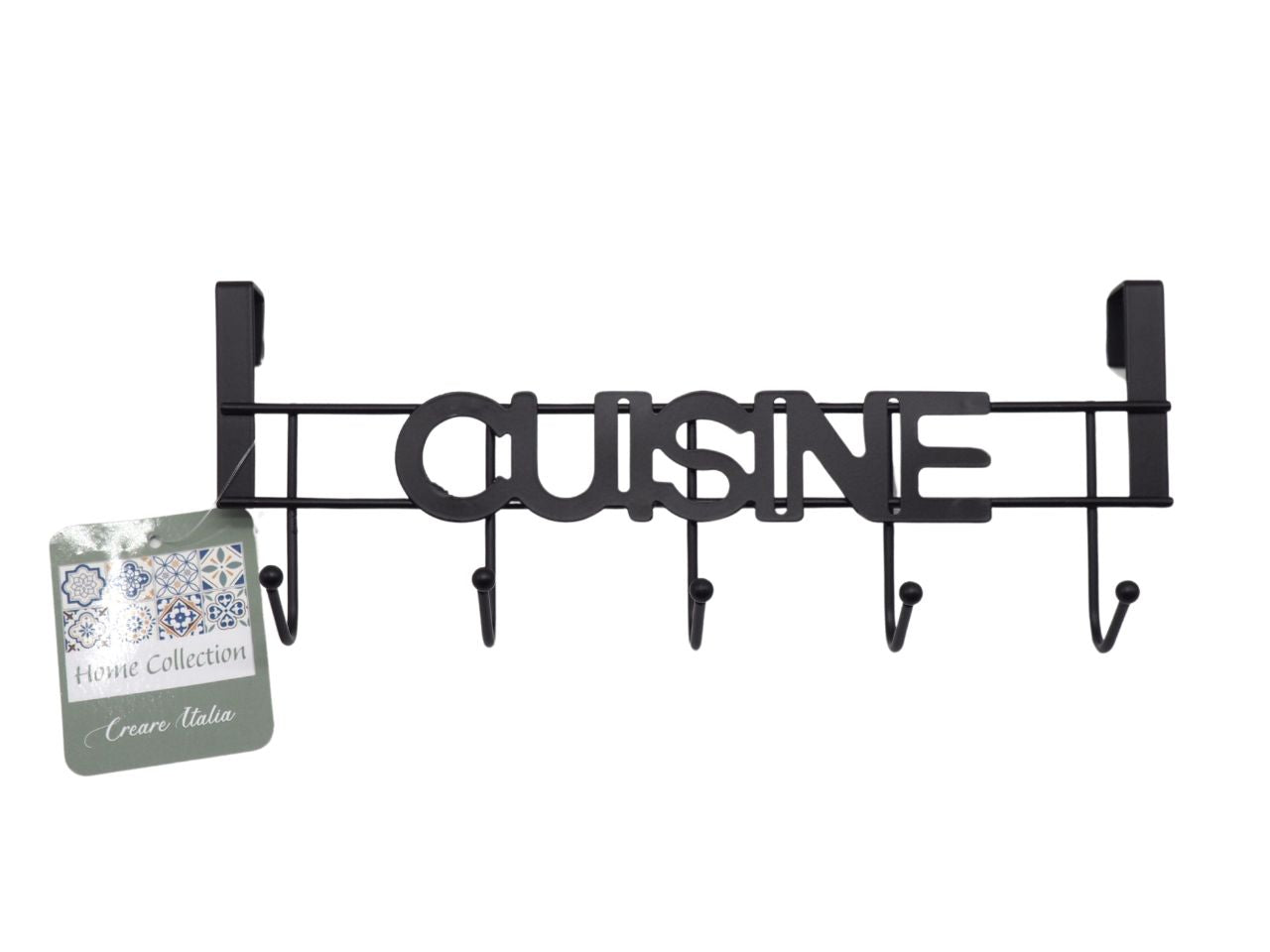 Appendino con ganci da cucina in metallo nero, stile industrial, porta utensili e canovacci con ganci aggrappanti - 25x10cm - Creare