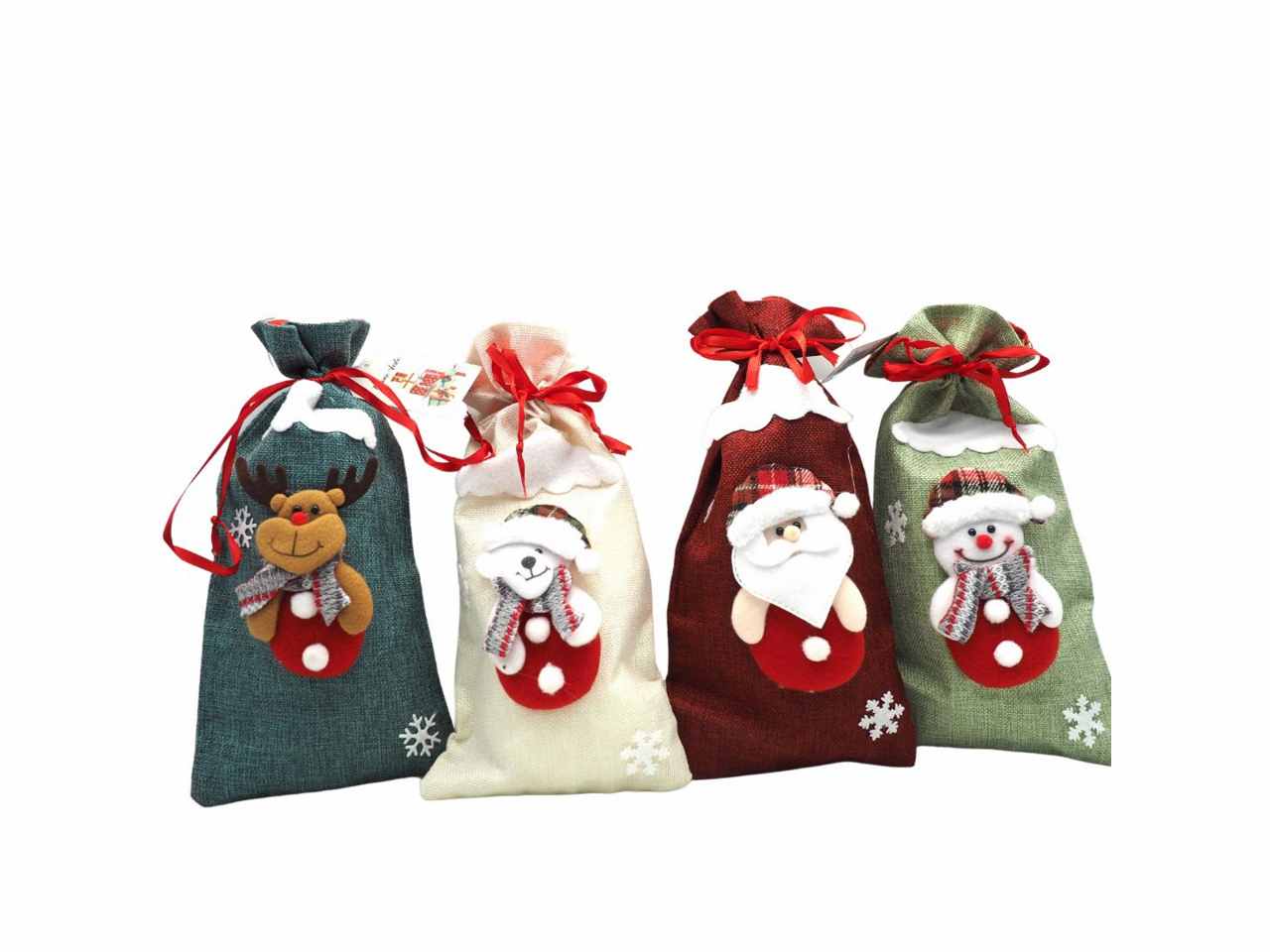 P.bottiglia sacchetto juta 34,5x16cm c/soggetto natale 4ass.ti