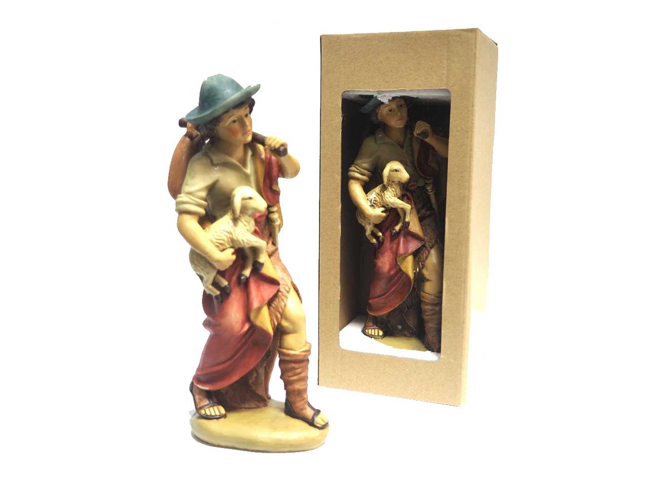 Statua pastore con pecora 30cm multicolor in resina per presepe - Creare Italia