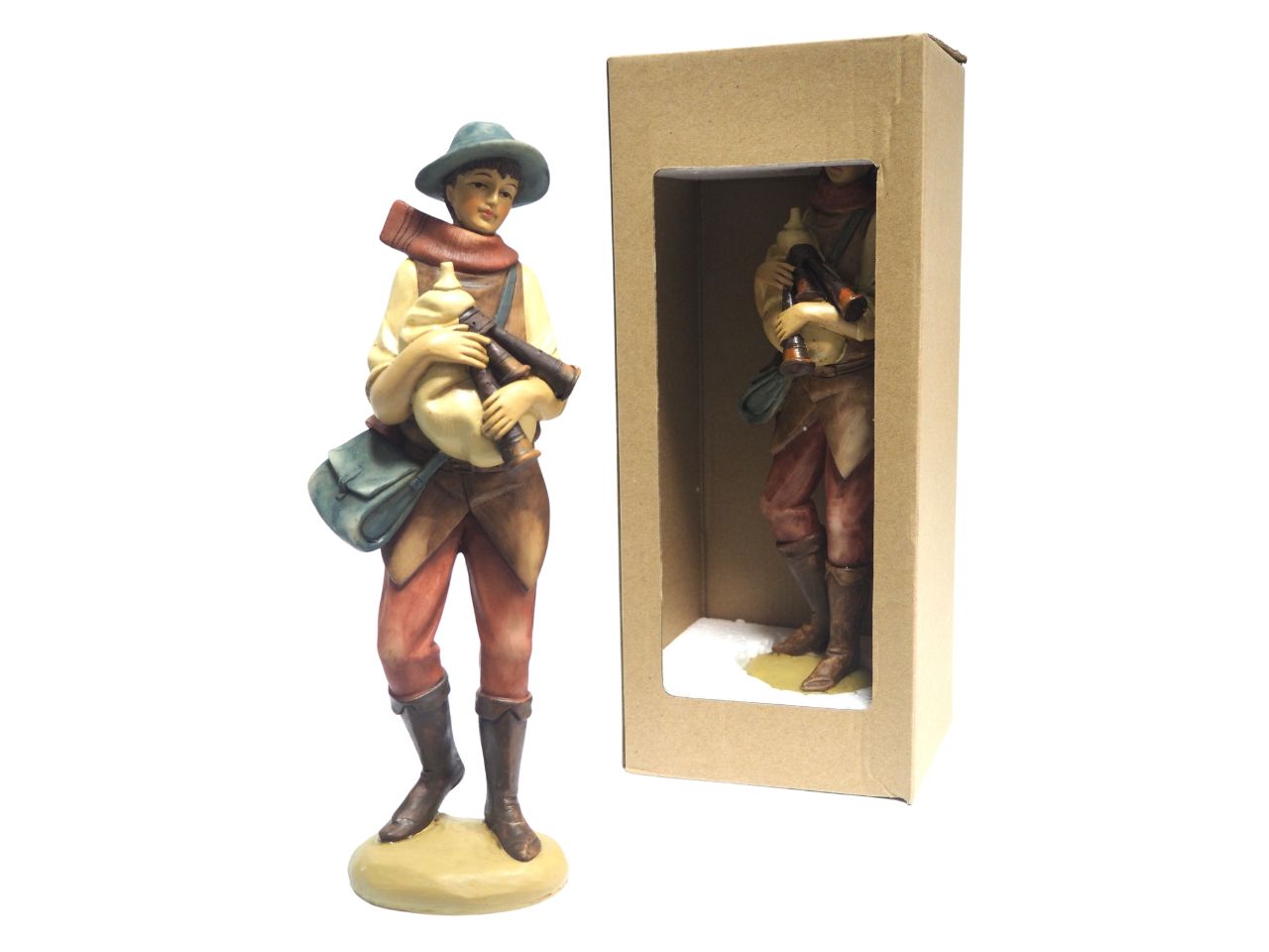 Statua uomo con cornamusa 30cm multicolor in resina per presepe - Creare Italia