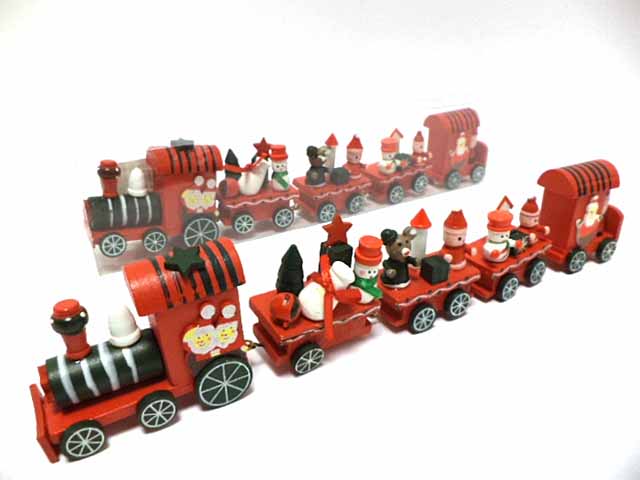 Trenino natalizio rosso in legno l.30x6,5cm