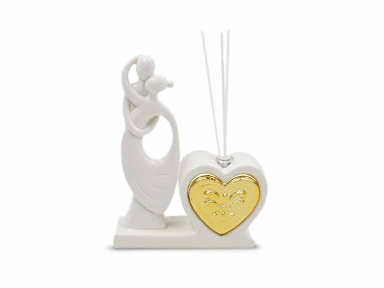 Coppietta con profumatore a forma di cuore in ceramica con applicazione oro 19cm