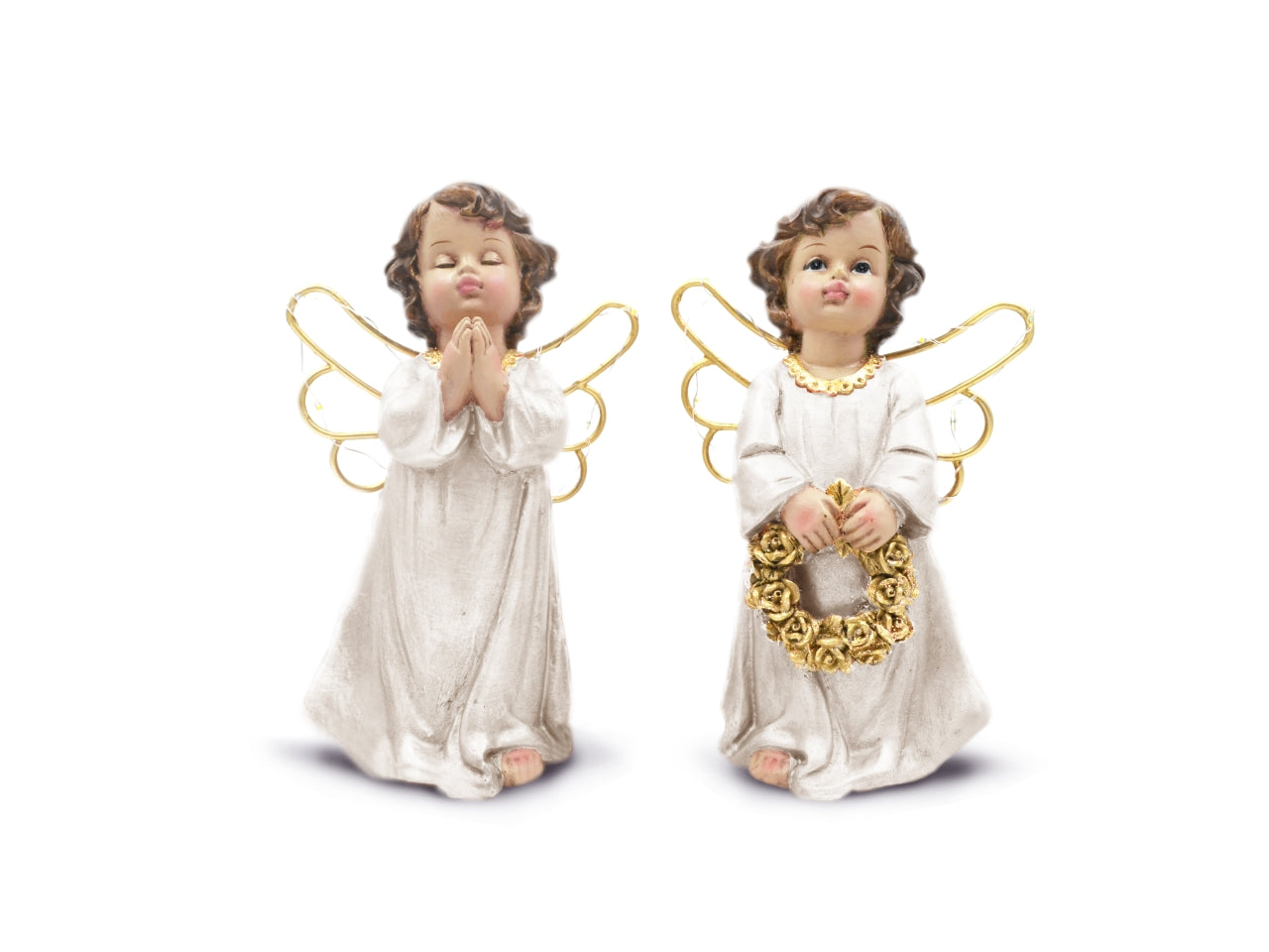 Statua angelo con ali led in resina bianco e dorato 20x10 cm - Sud Import