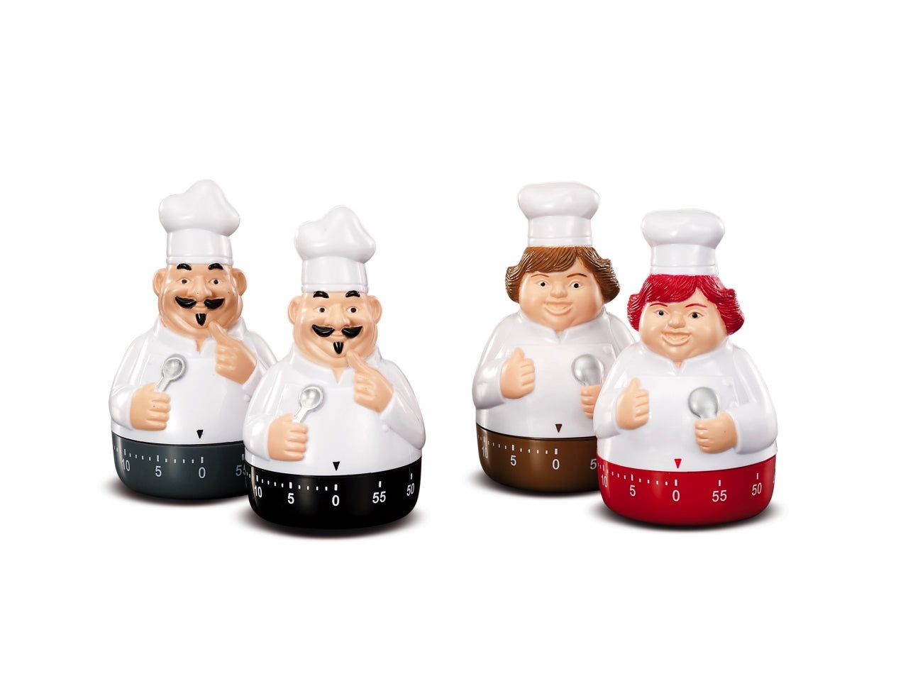 Timer cucina a forma di chef, meccanico in plastica, da tavolo, 60 min - 8,5x8xh5,5cm - 4 colori assortiti - Star