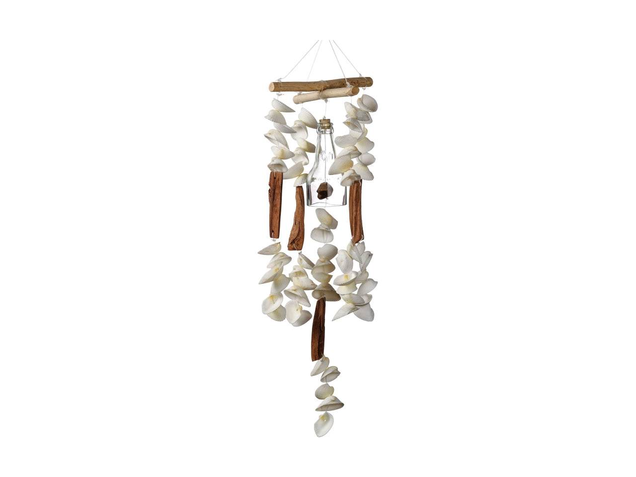 Campana a vento scacciapensieri in legno e vetro con conchiglie, stile marinaro - d.18xh.63cm - Star